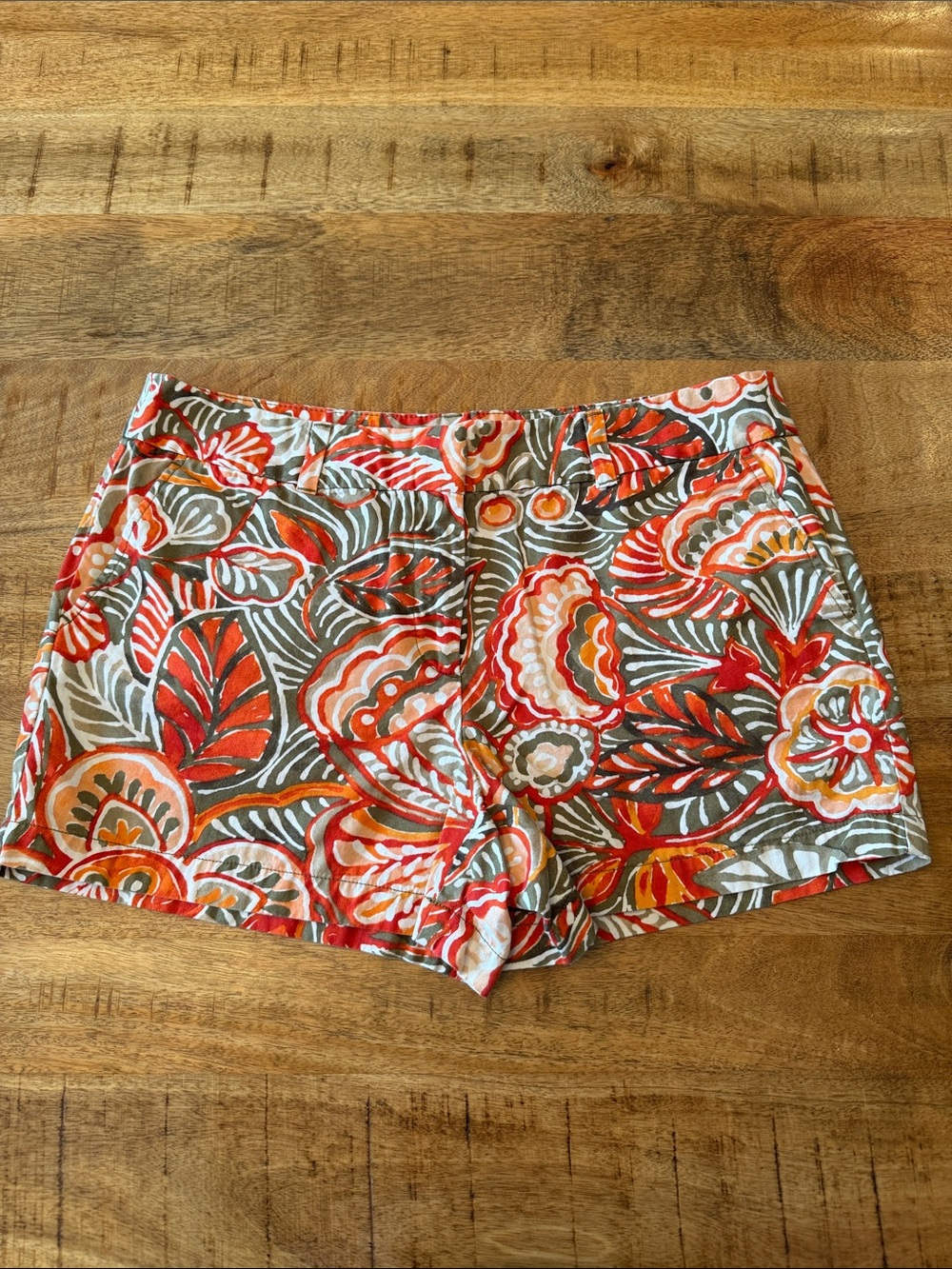 LOFT outlet Floral Print Bermuda Shorts in Red, Orange & Olive